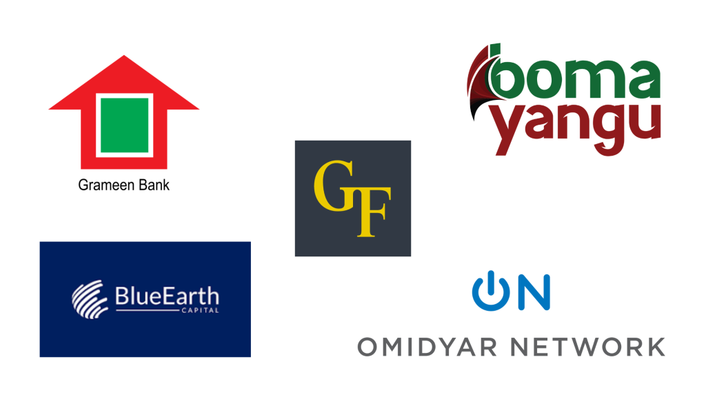 Pictures of the logos of firms and companies that do impact investing.