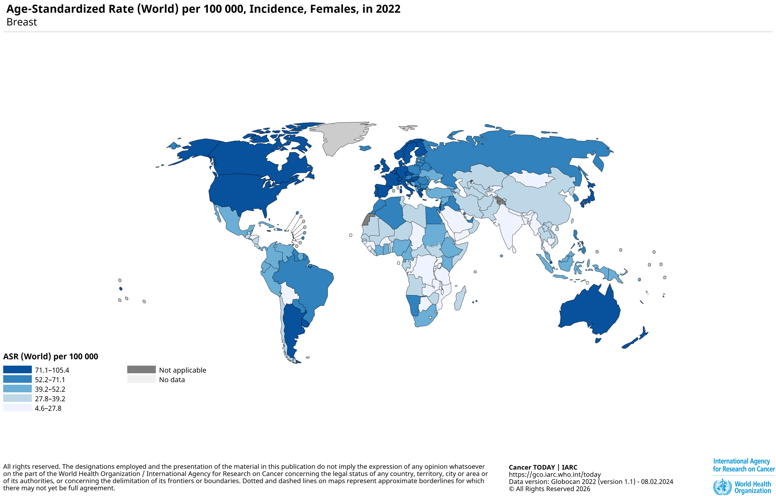 ASIR Global heatmap of female breast cancer incidence rate